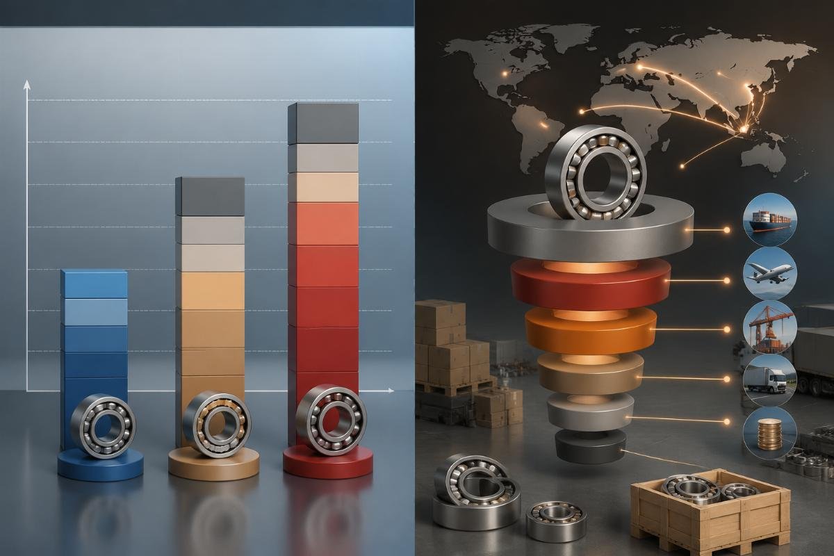 ANZ bearing import cost trap breakdown A side-by-side cost comparison chart showing total landed cost for different bearing sourcing models