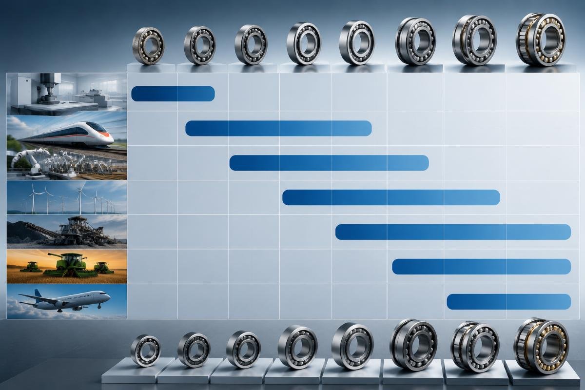 Bearing application matrix mapping each precision grade to industry scenarios