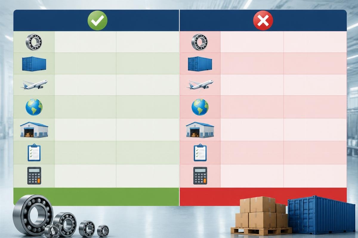 Bearing landed cost calculation comparison A comparison spreadsheet showing correct and incorrect bearing landed cost calculation lines