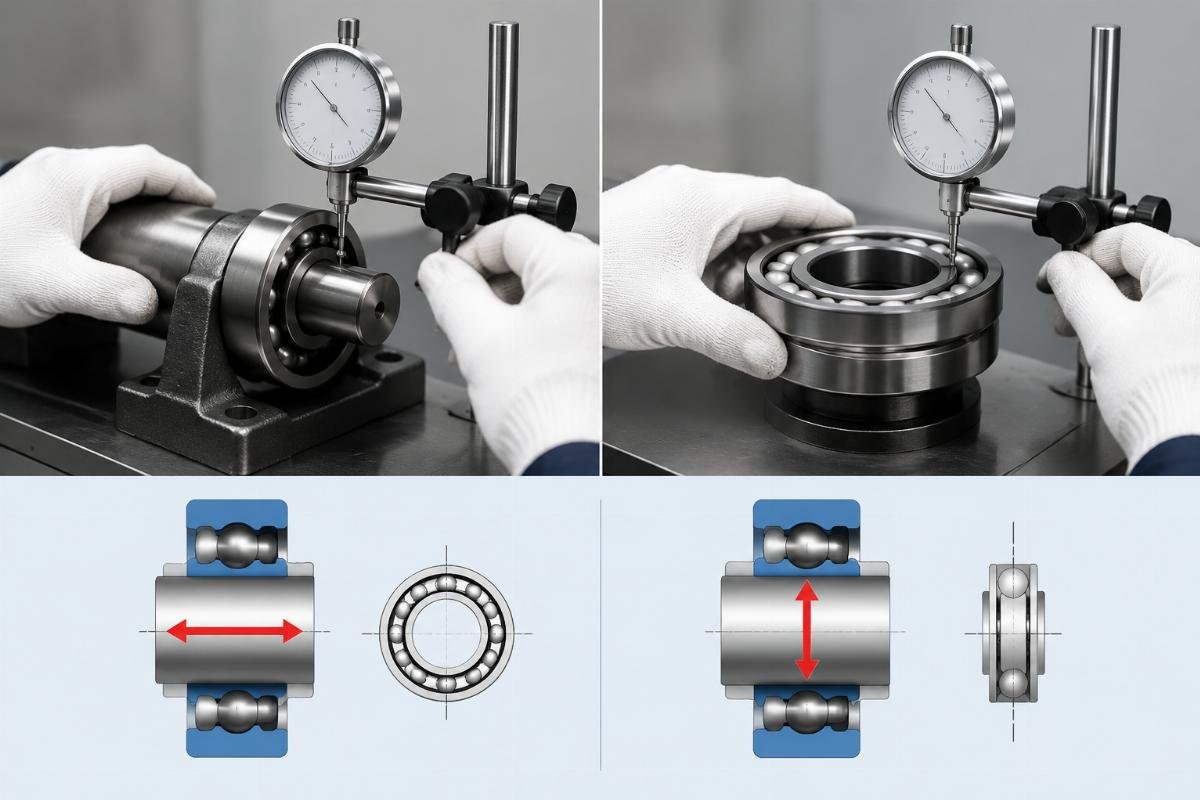 Bearing radial and axial clearance core difference guide Side-by-side comparison of radial and axial bearing clearance measurement