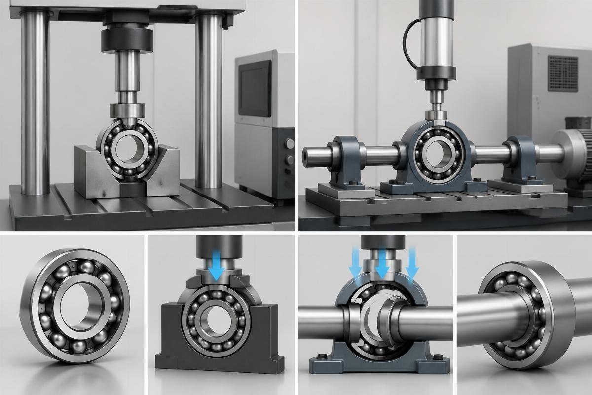 Bearing static and dynamic load rating definition and test methods Side-by-side comparison of static and dynamic bearing load rating test setups