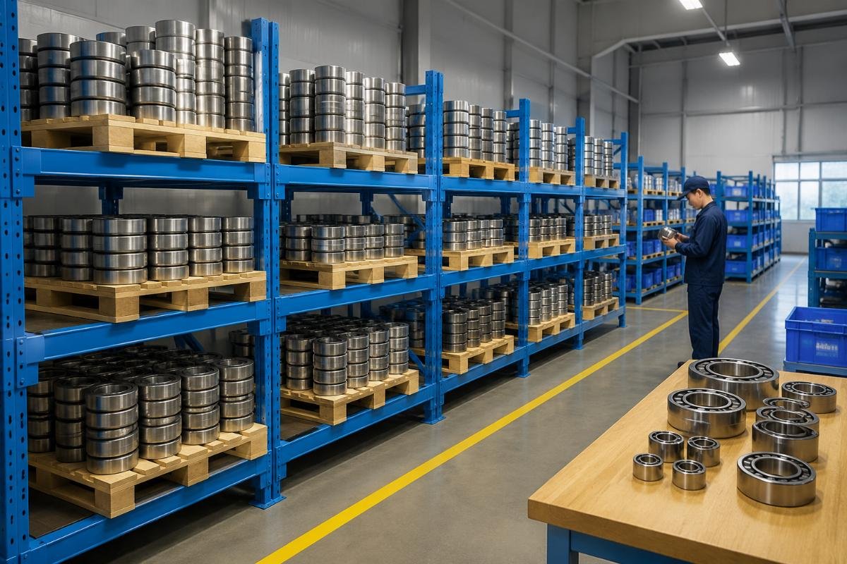 Bearing storage best practices for China sourcing Standard bearing warehouse storage layout showing labeled shelves with 3-layer stacking limit