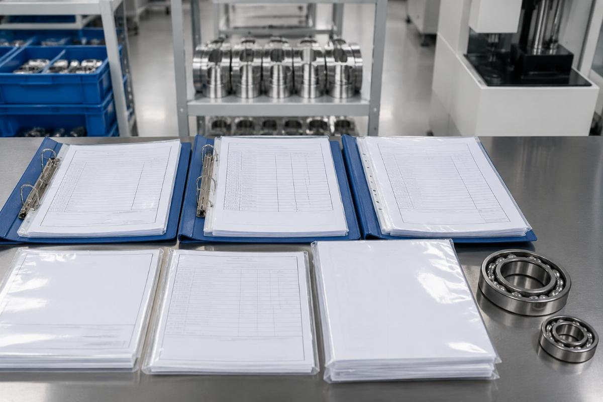 Complete traceability documents including material certification, manufacturing records, and inspection reports Bearing Traceability Documentation Package