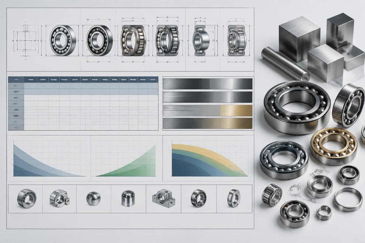 Comprehensive cross-reference document showing dimensional tolerances, material specifications, and performance ratings Bearing Cross-Reference Technical Data Sheet