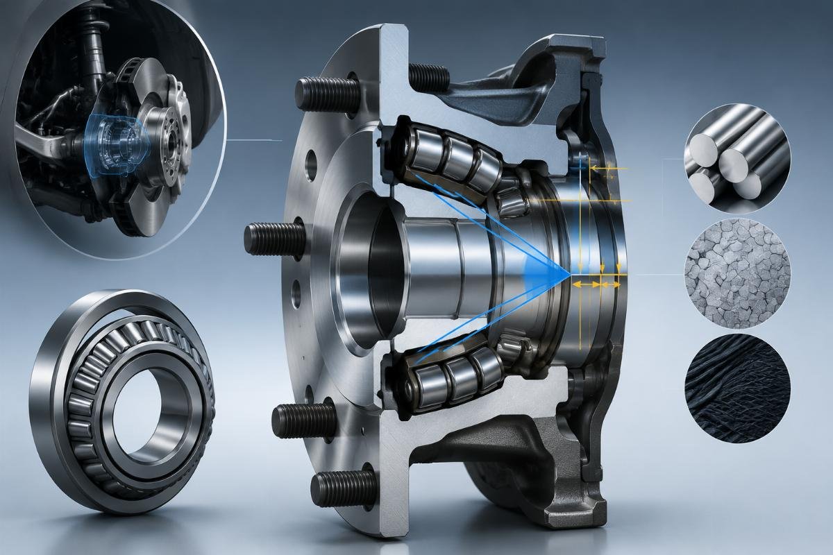 Cone angle, clearance, and material selection impact automotive wheel hub performance Tapered Roller Bearing Cross-Section Showing Key Design Features