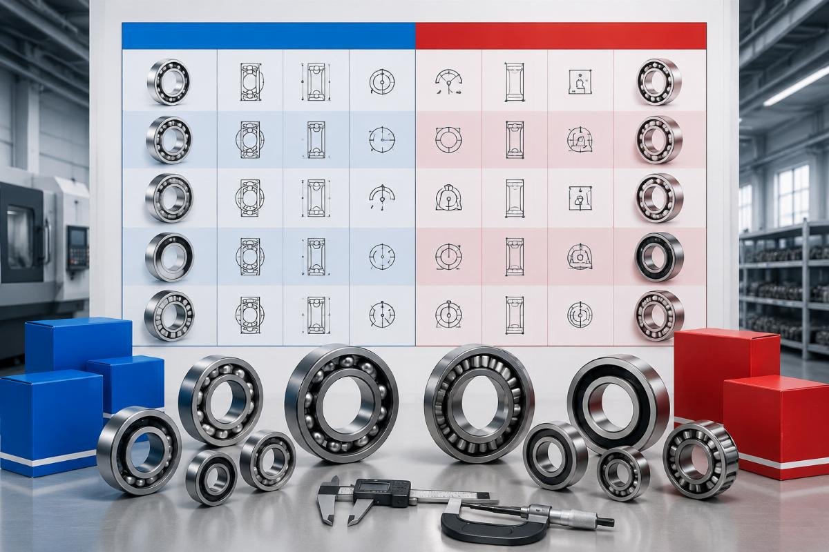 Dimensional and performance specifications for common industrial bearing models SKF vs FAG Technical Specification Comparison Chart
