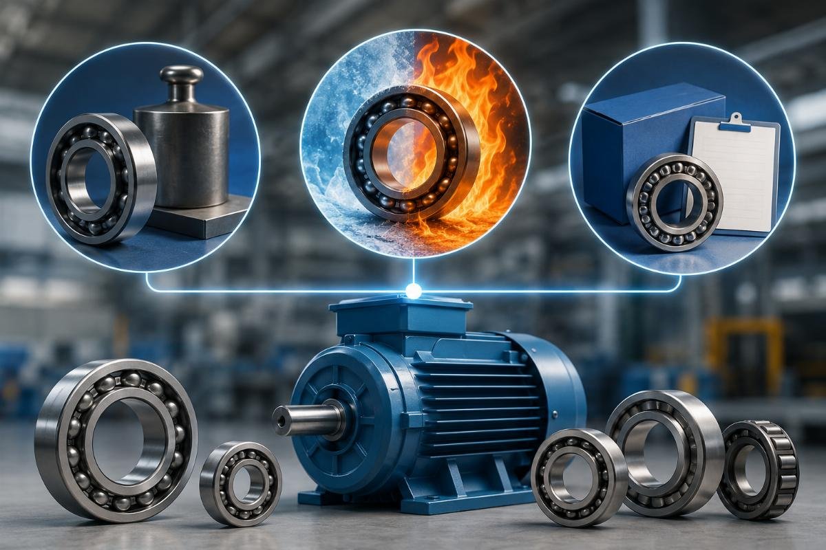 Key decision factors for electric motor bearing selection: load capacity, temperature resistance, and supplier traceability Electric Motor Bearing Selection Framework