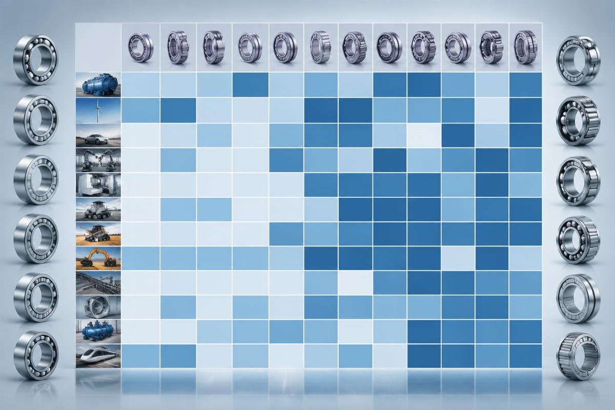 Load rating selection matrix for common bearing categories Matrix chart matching 12 common bearing categories to load rating selection priorities