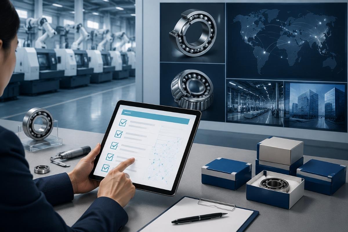Long term bearing supplier selection guide Supplier qualification checklist displayed on a digital interface