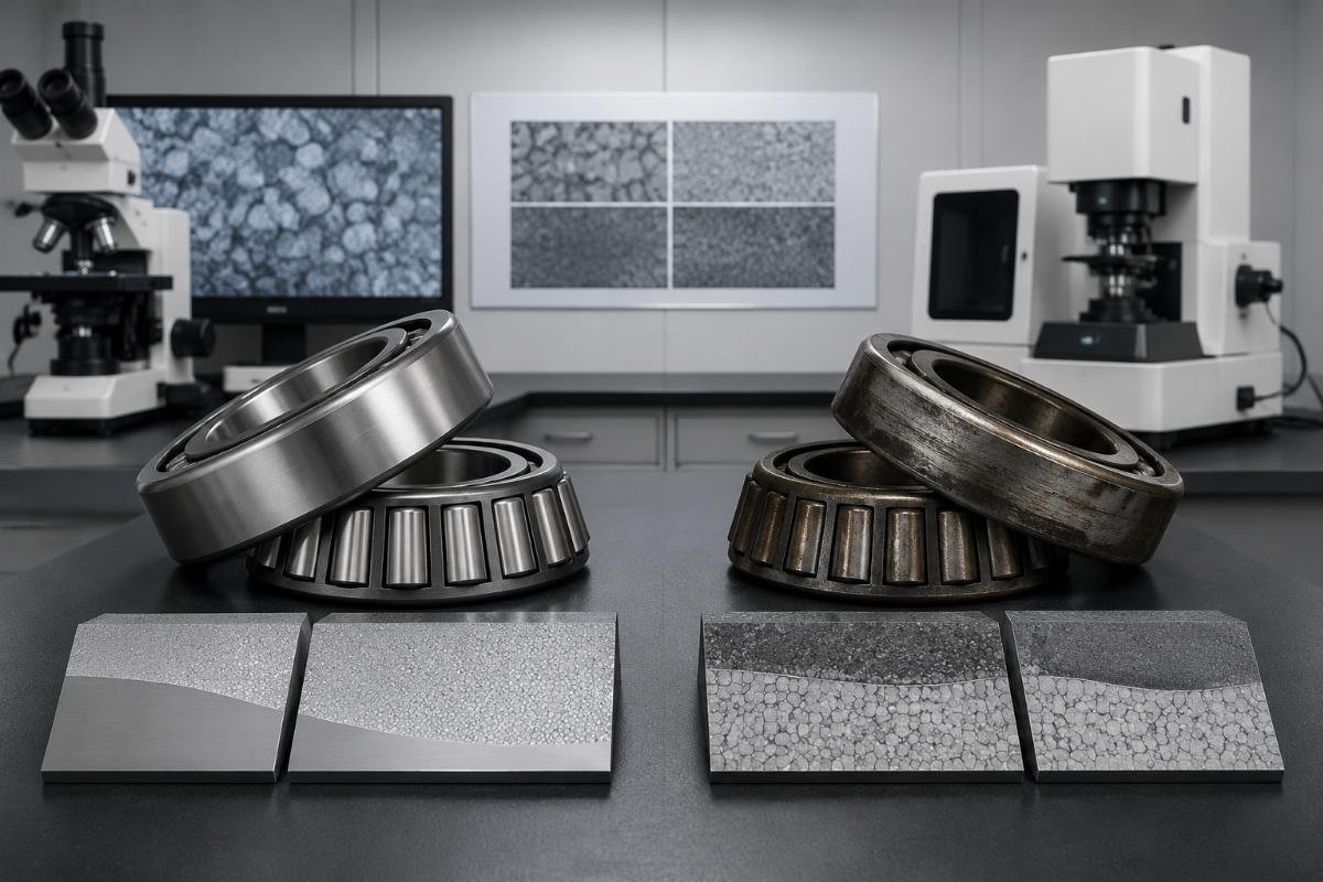Metallurgical test results showing chromium content differences between genuine and counterfeit tapered roller bearings Bearing Failure Analysis Comparison