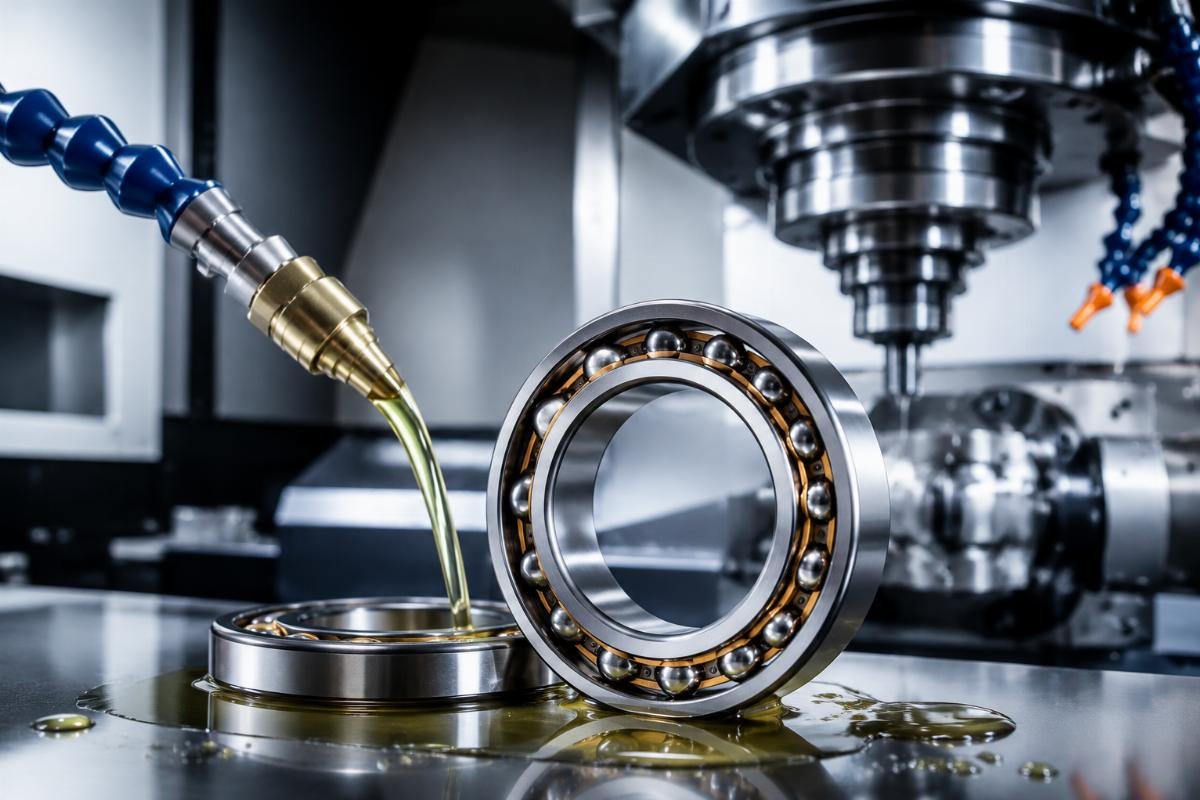 Oil-lubricated angular contact ball bearing used in a high-speed CNC spindle