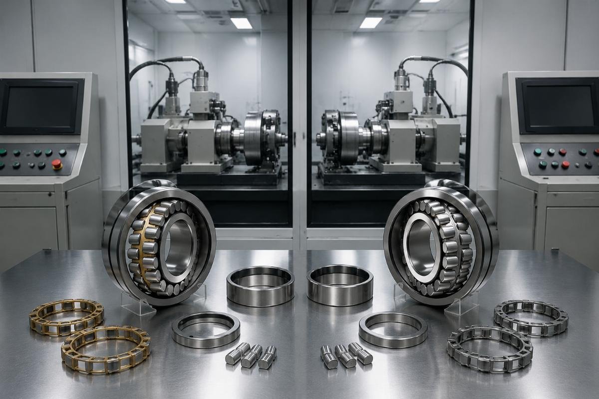 Side-by-side test bench performance data for Chinese aftermarket and OEM branded spherical roller bearings under heavy load conditions