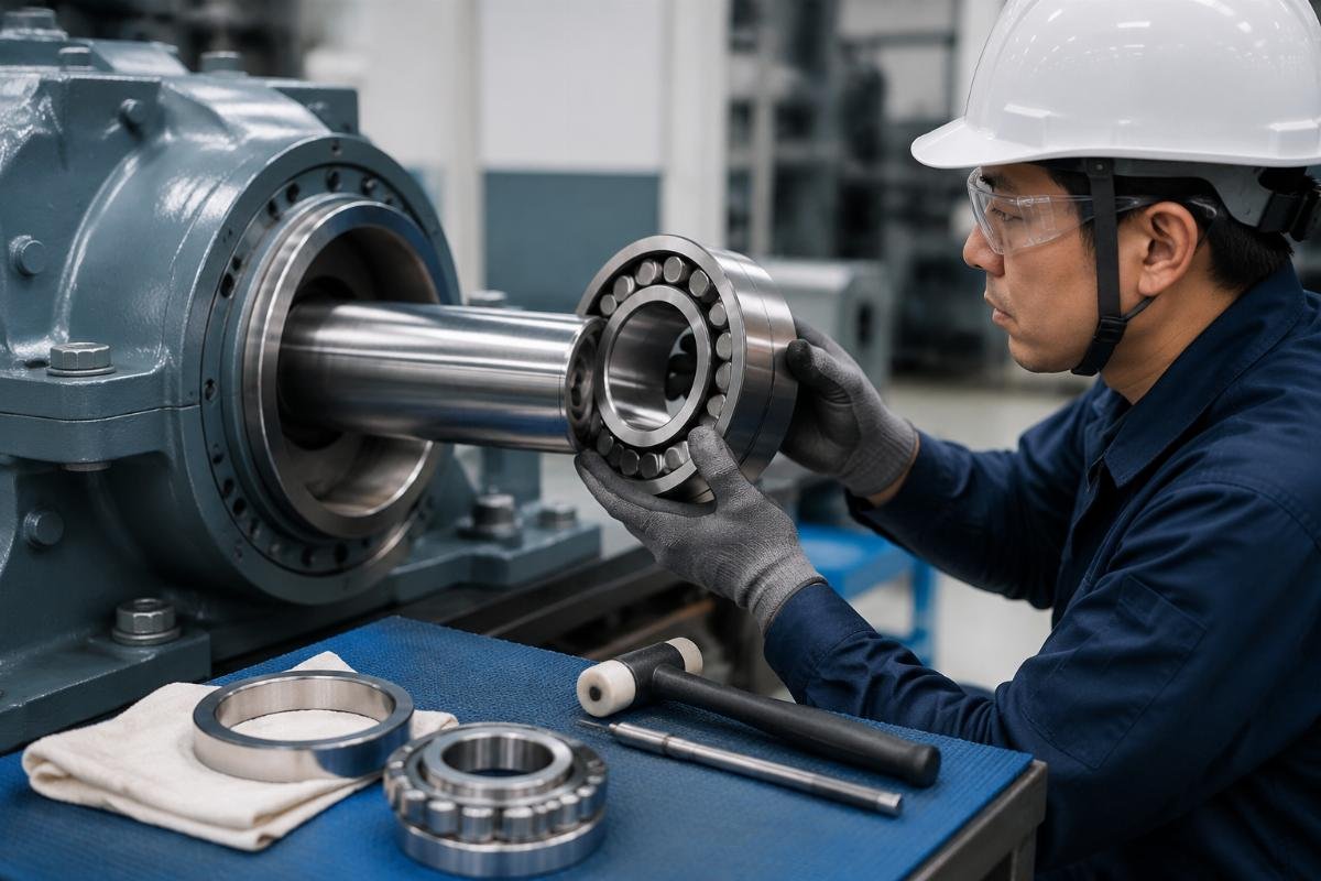 Standard bearing installation steps for industrial use On-site bearing installation operation for industrial equipment