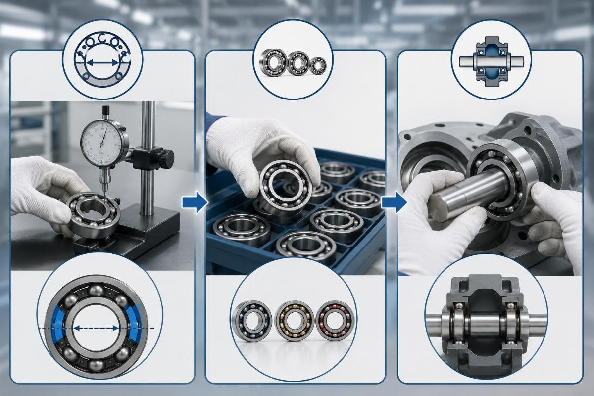 Step by step bearing clearance selection guide 3-step bearing clearance grade matching workflow diagram