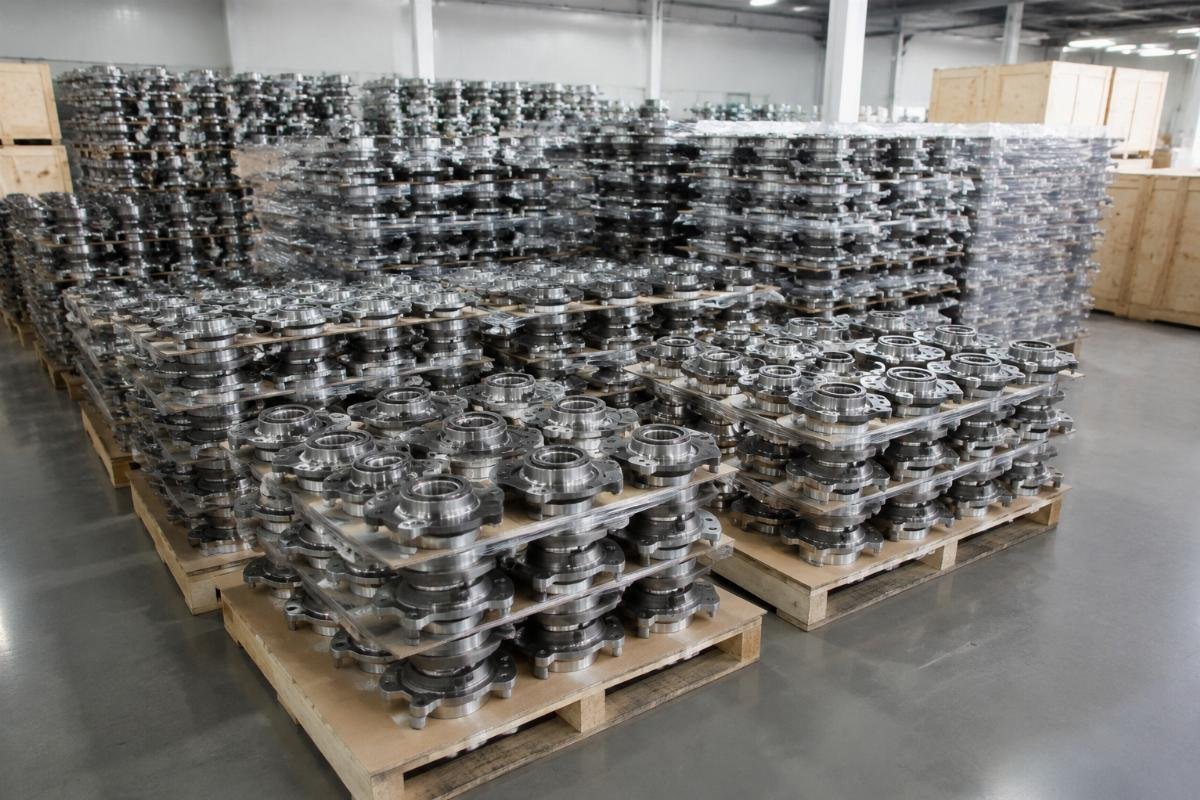 Bulk stacked wheel hub bearings ready for dispatch to Indian automotive aftermarket distributors